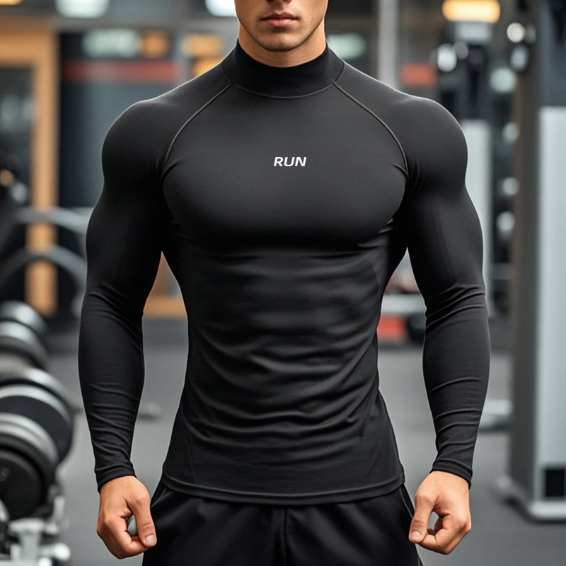 T Shirt Tight Fit - Men's Running Turtleneck Quick-Drying Long-Sleeved T-shirts