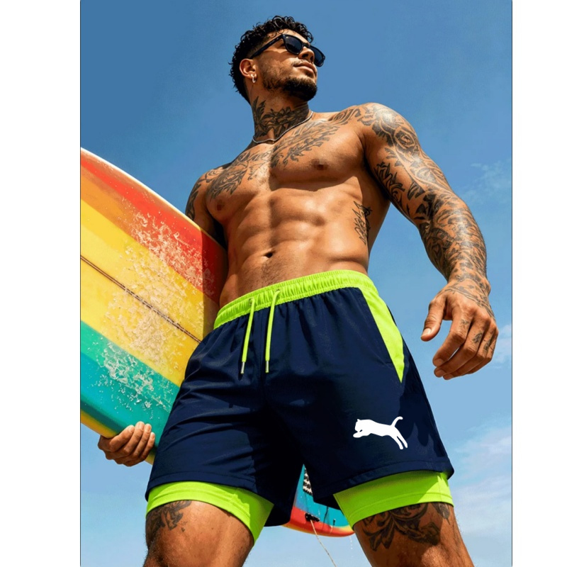 Compression Shorts Athletes - Men Running Cheetah Leopard Silhouette Print