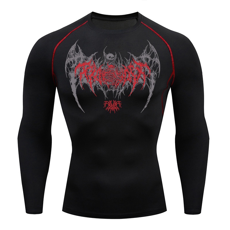 Base Layer Top - Skull Wings Print Long Sleeve Compression