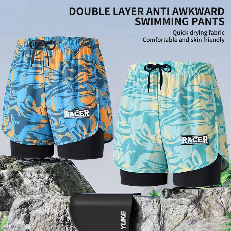 Trunk Breathable Men - Swimming Trunks Adult Double Layer Quick