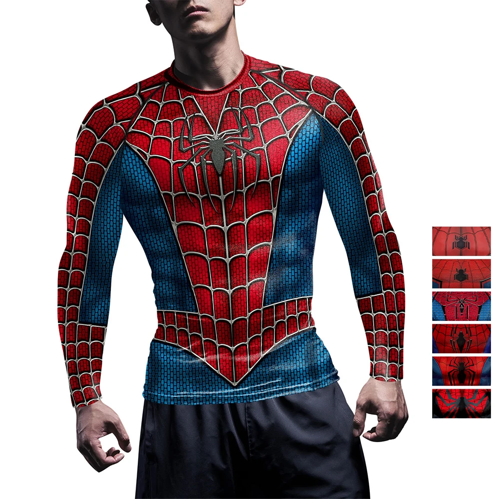 T Shirt Tight Fit - Spider Print T-Shirt Men Compression Tees