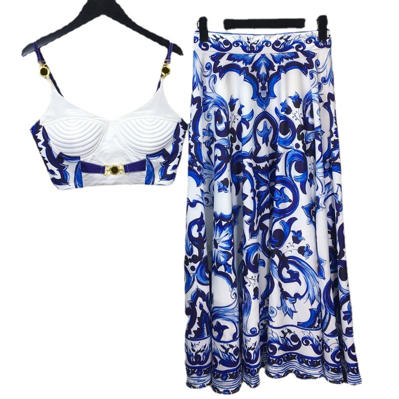Summer Bohemain Blue And White - đánh giá và giá Suspender Tank Top