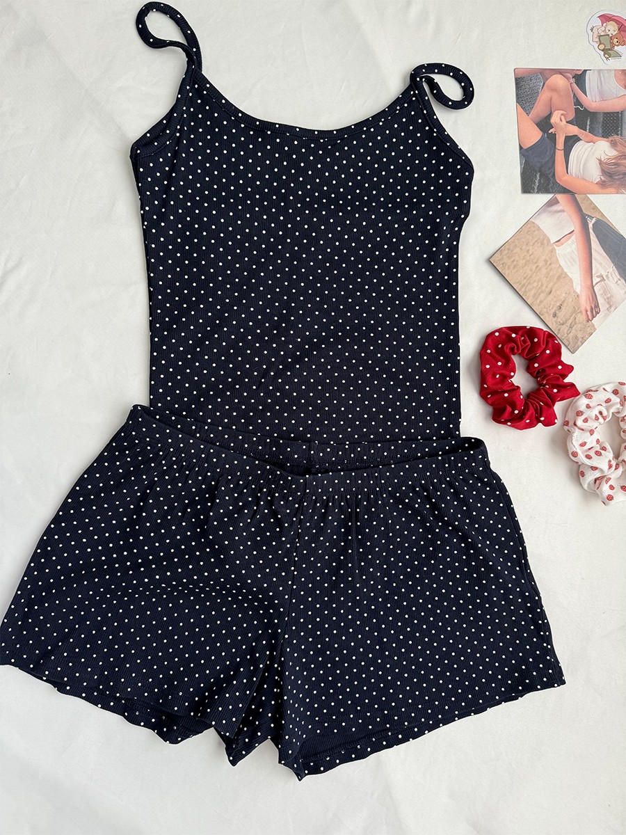 Navy Dot Ribbed Shorts Sets Wo - đánh giá và giá Tank Top Ribbed